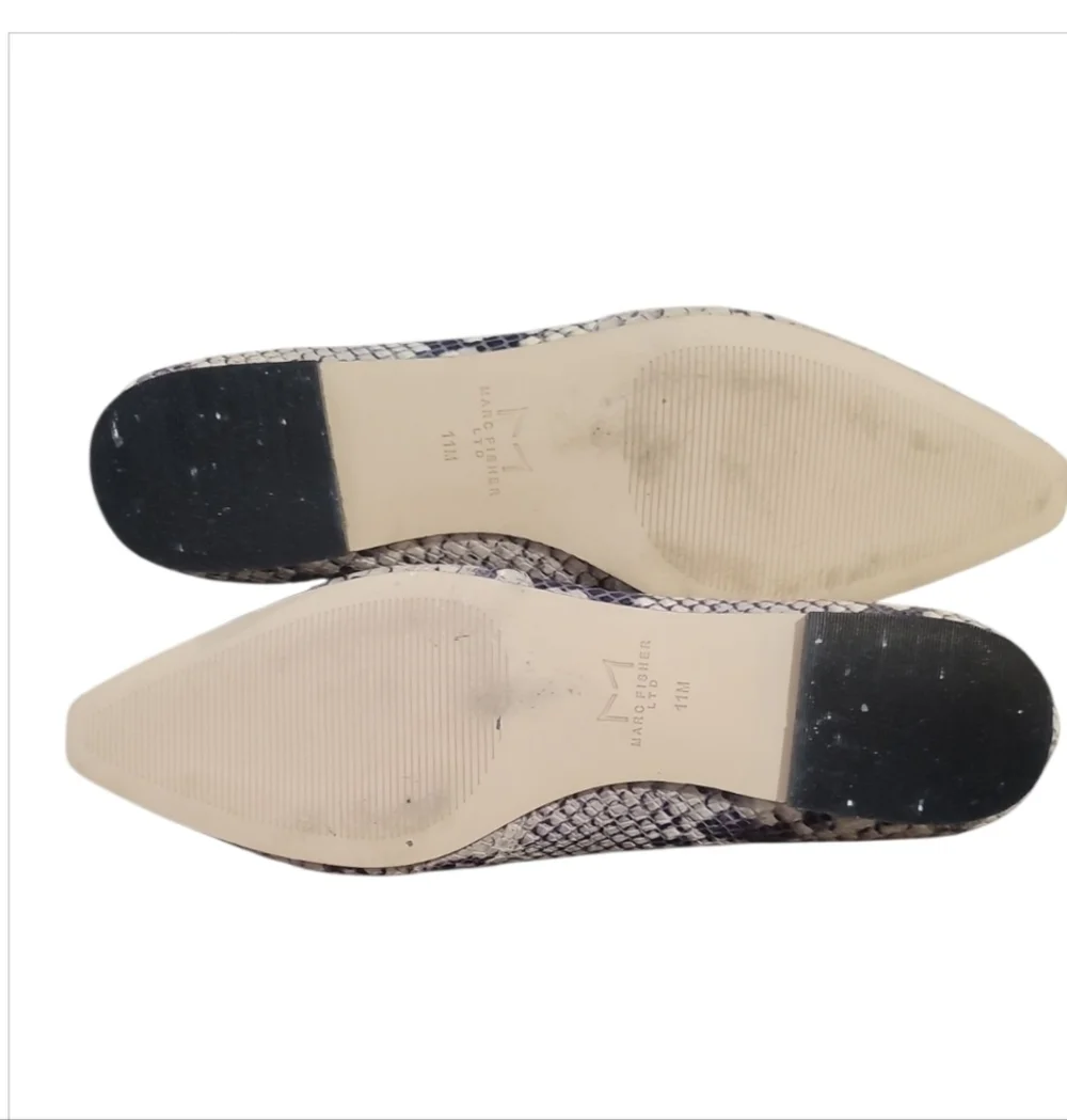 Marc Fisher cream black Snakeskin Flats slip on shoes 11 square snip toe